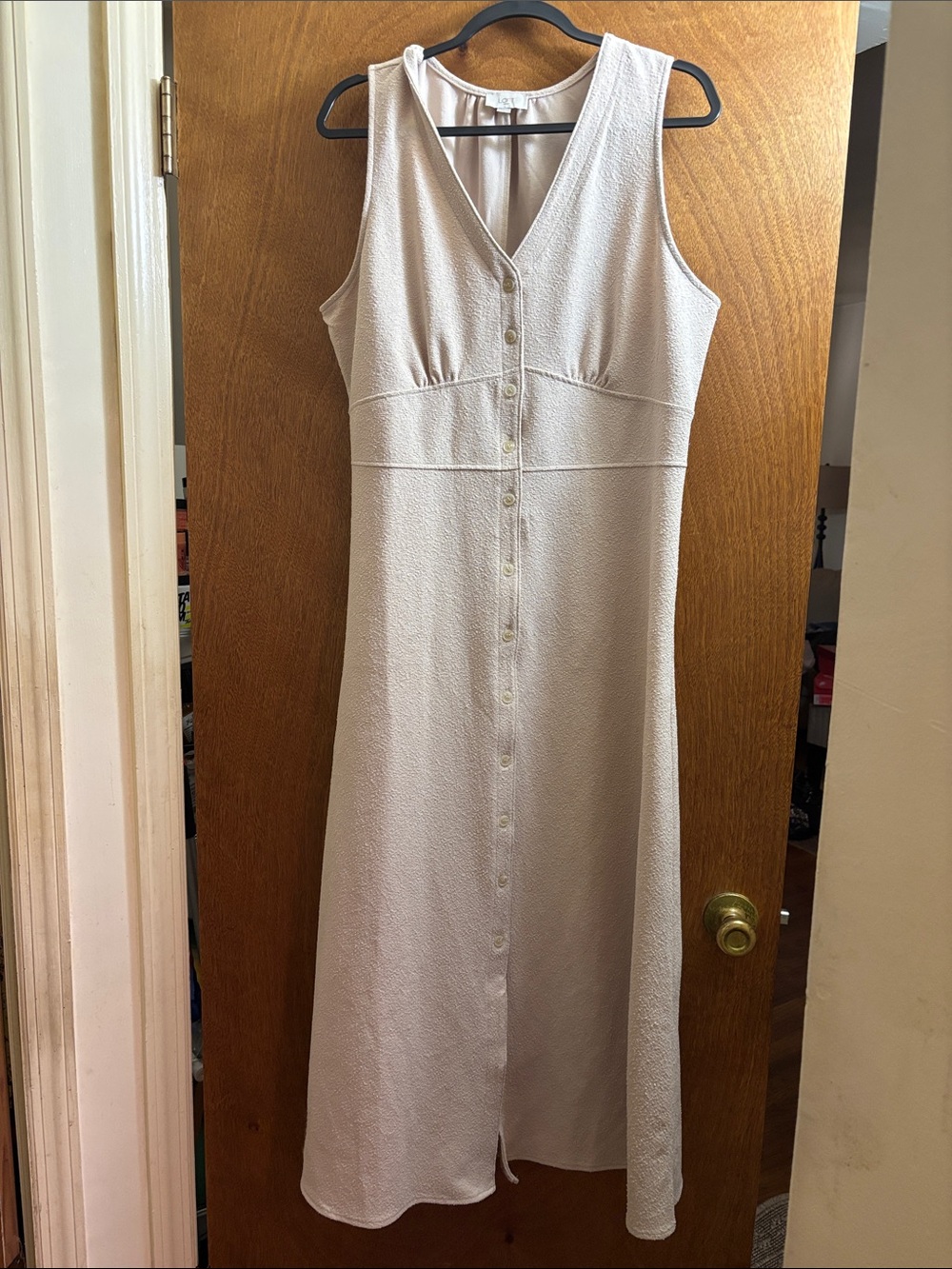 Light Taupe Button-Front Sleeveless Dress
